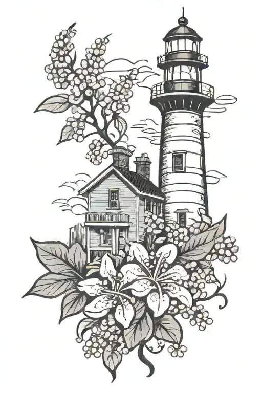 Lighthouse And Lilacs Blooming