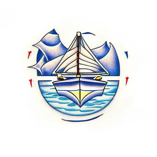 A Blue Boat On The Water Next To A Corvette