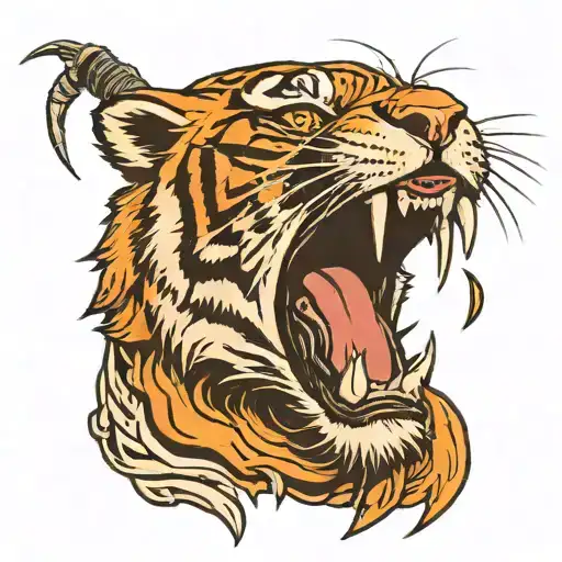 Tiger Roaring Into A Microphone With Skulls