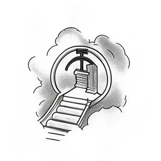 Staircase Going Up To A Cross With Clouds In The Background