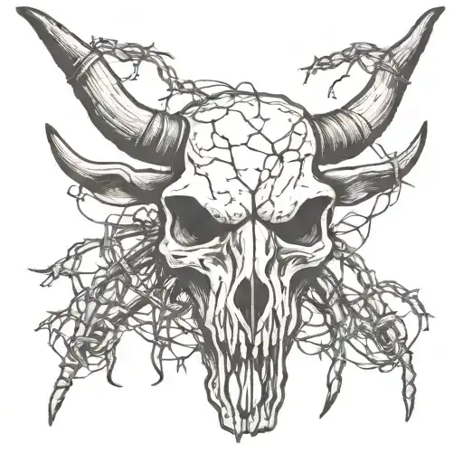 Longhorn Skull Wrapped In Barbed Wire