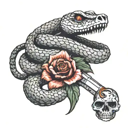 Rattle Snake Wrapped Around Skull With Knife Piercing