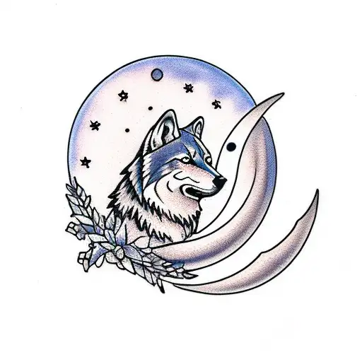 Wolf And Dear With Moon Behind