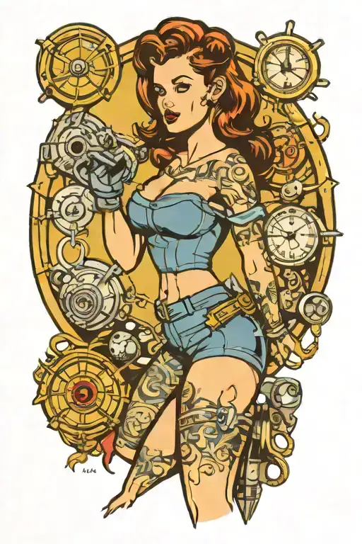 Traditional Style Tattoo - Vault Dweller Standing Pinup Girl From Fallout