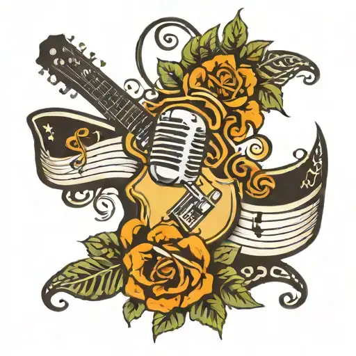 Guitar Microphone Surrounded By Musical Notes