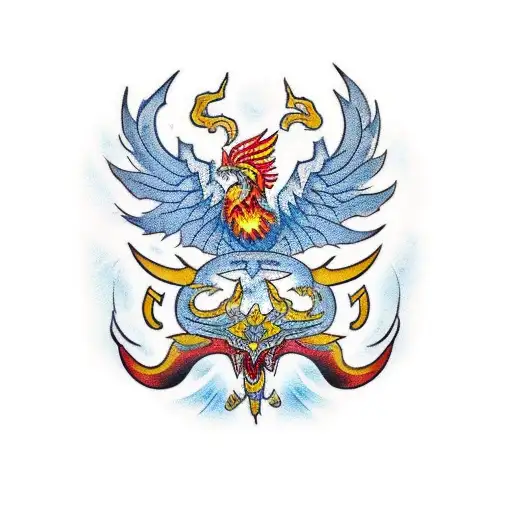 A Shield Adorned With Japanese Kanji Symbols And A Phoenix Perched On Top