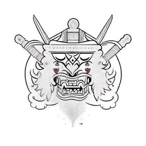 Mask With One Side Barong And One Side Rangdah With A Sword Separating Them Indonesian Style