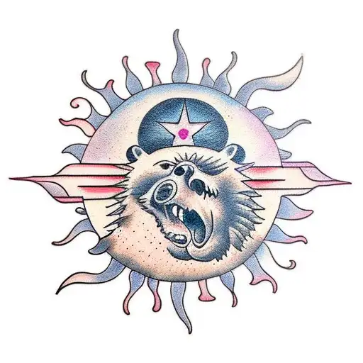 Sun With Bear Body Outline Inside