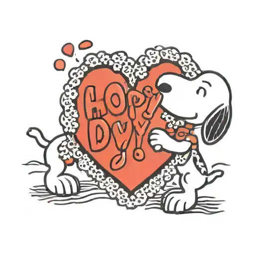 Snoopy Laying His Head On His Hands Happily In A Valentine's Day Heart With Doily Edges