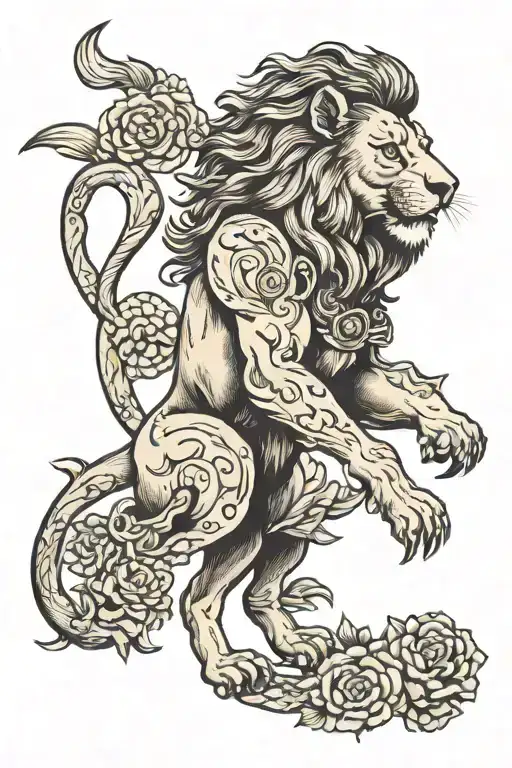 A Traditional Style Tattoo Of A Lion Leading A Pack Of Risk-taking Entrepreneurs