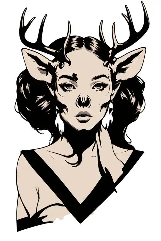 Sexy Woman With Deer Skull Head