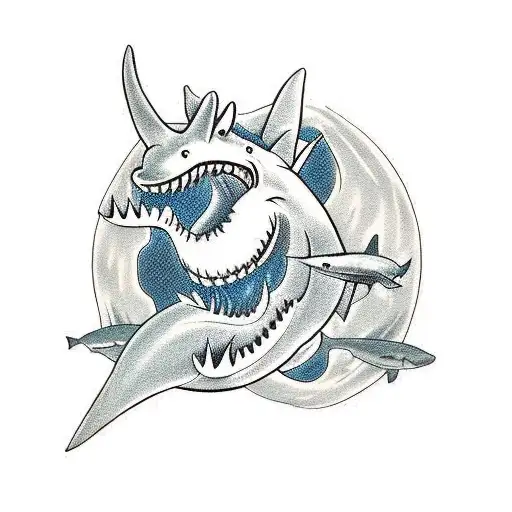 Dragon Eating A Hammerhead Shark