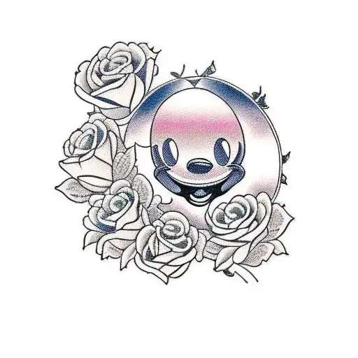 A Minimalist Tattoo Of A Disney Character Surrounded By Roses