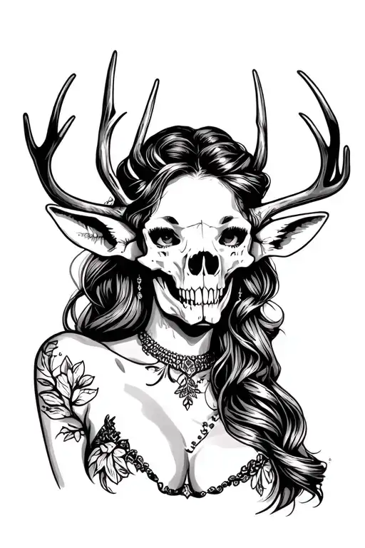 Sexy Woman With Deer Skull Head