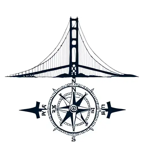 Nautical Compass With The Mackinaw Bridge
