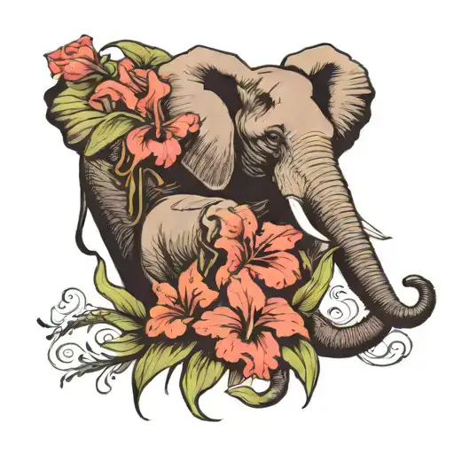 Elephant And Gladiolus Flower Intertwined