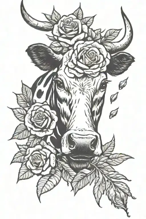 Cow Head And Rose Petals