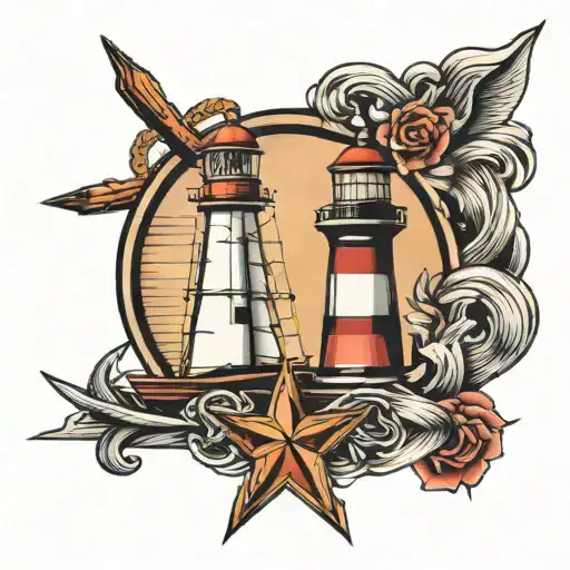 Lighthouse Sailboat And Anchor Cross