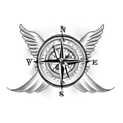 A Traditional-style Compass Rose With Angel Wings