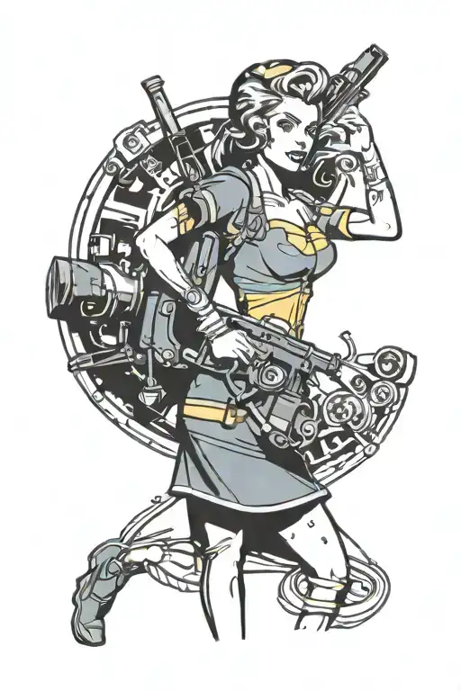 Traditional Style Tattoo - Vault Dweller Standing Pinup Girl From Fallout - Simple