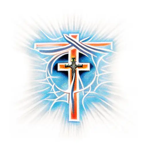 Cross With Light Rays And Crown Of Thorns On Top Of Cross And Forgiven Wrote On The Cross