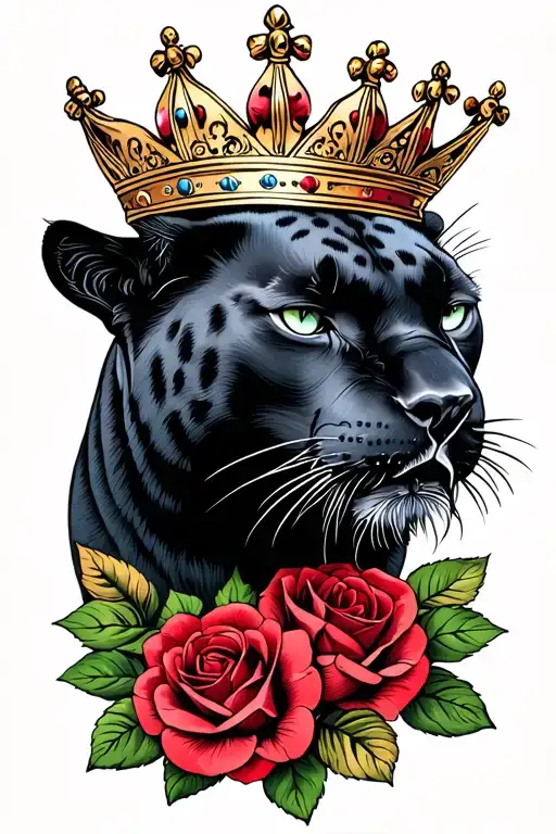 Panther With Roses And Crown