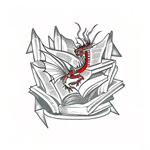 A Red Dragon And A Black Dragon Fly Out Of A Stack Of Books