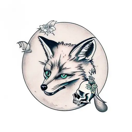 Fox And Skull And Bat And Flowers