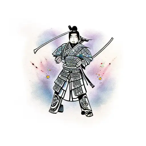 Japanese Samurai Warrior With Floral Background