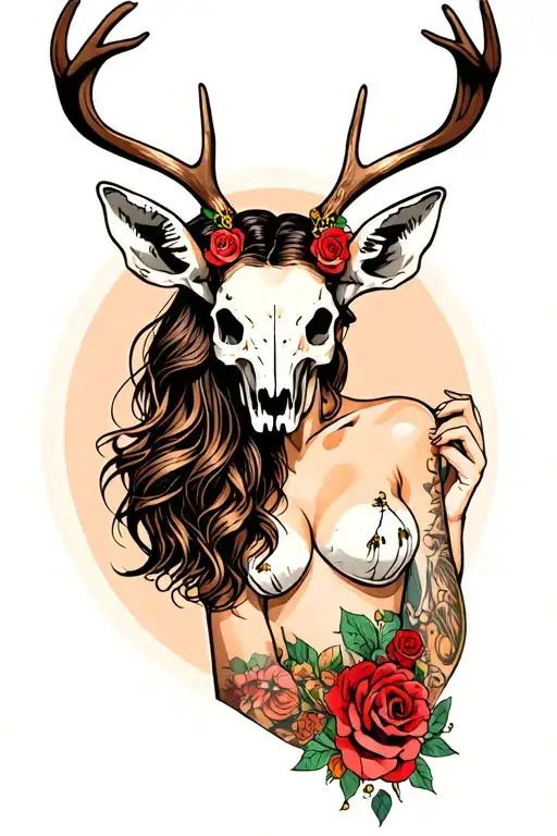 Sexy Woman With Deer Skull Head