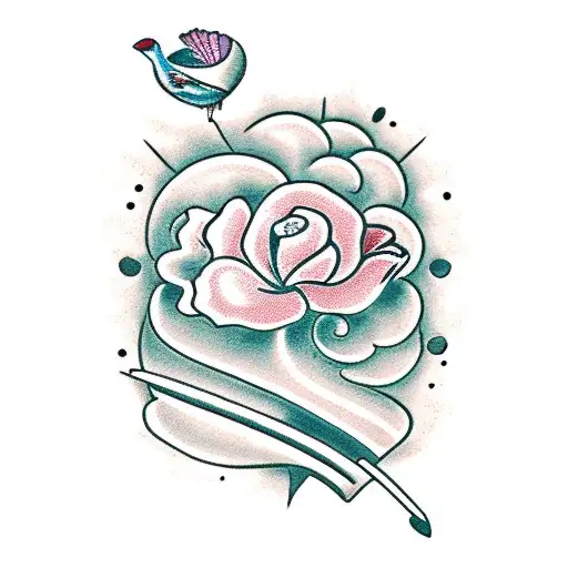 Mary Poppins With A Poppy Flower And A Heart Rythm Line