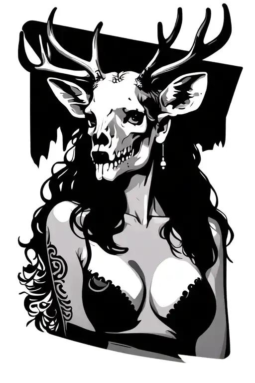 Sexy Woman With Deer Skull Head