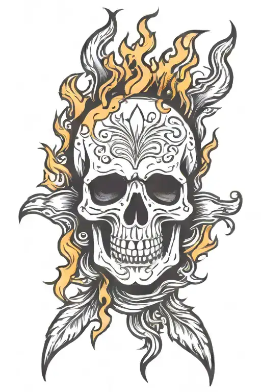 Skull With Flames Surrounding