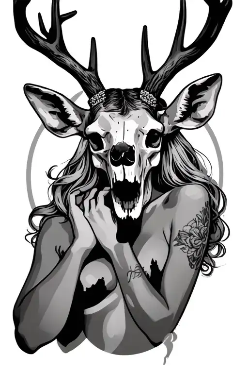 Sexy Woman With Deer Skull Head