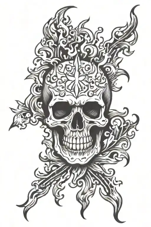 Skull With Flames Surrounding