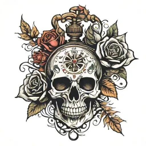 Roses Skull Pocket Watch Ivy