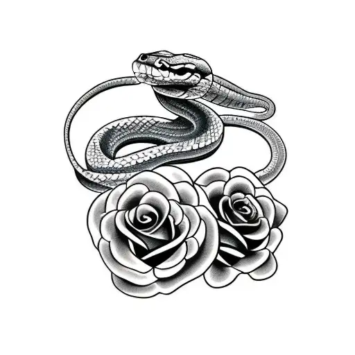 Snake With Two Heads And Two Necks With Roses Around The Snake