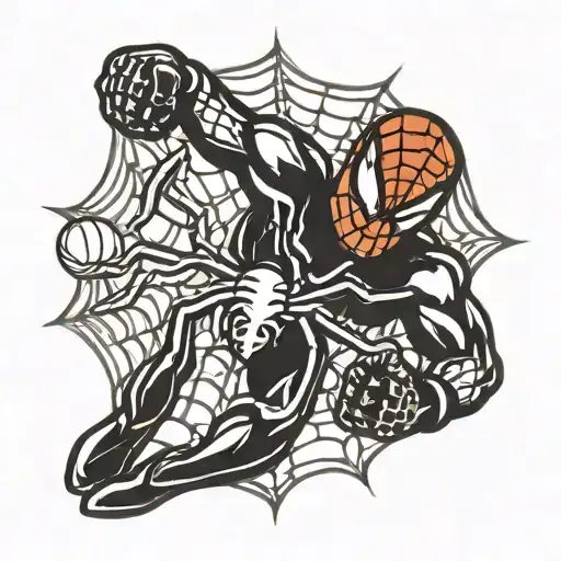 Spider From Spiderman On Web With Boxing Gloves Hanging