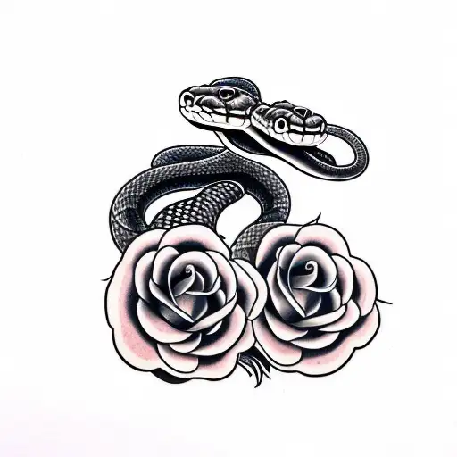 Two Headed Snake With Roses Around The Snake
