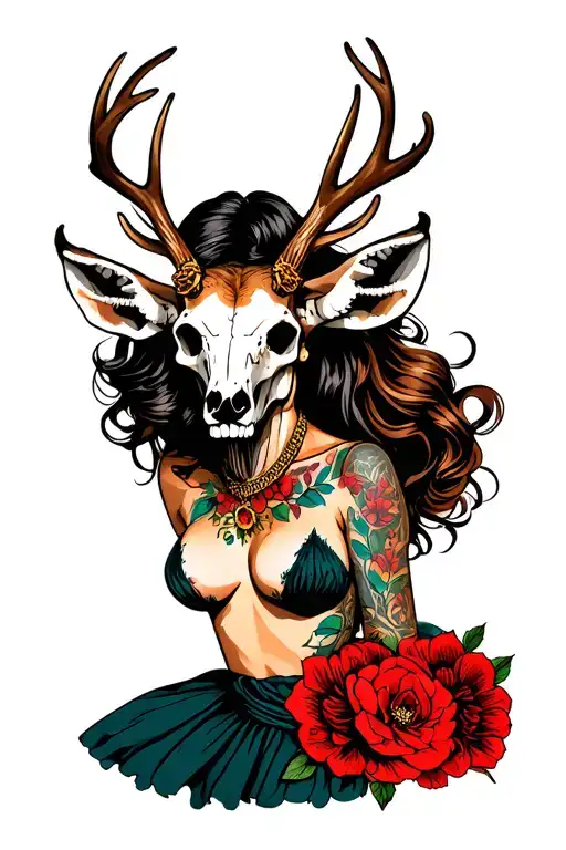 Sexy Woman With Deer Skull Head
