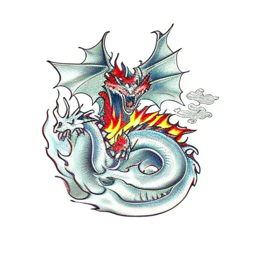 Dragon Made Of Fire With Skeleton Fireman Putting It Out