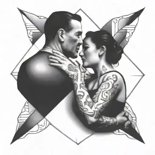 Father And New Born Daughter Holding Each Other Half