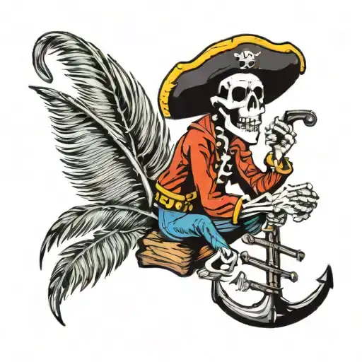 Pirate Skeleton Sitting Against Palm Tree