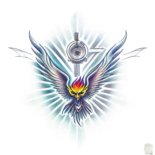 Combine A Phoenix And A Construction Blueprint With Musical Staff Lines Intertwined