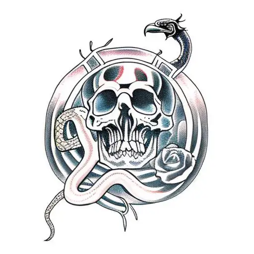 Raven Skull With Snake
