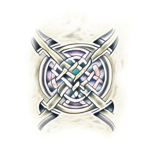 Celtic Knotwork Incorporating A Fireman's Axe And Flames