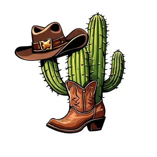 Cactus With Cowboy Boots And Cowboy Hat
