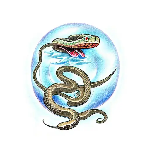 Snake And Moon With Murcery With Water Element