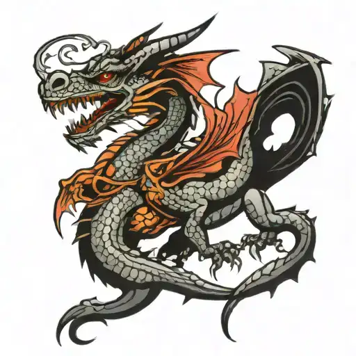 Sad Dragon With 2 Head Profile Holding Hands Holding