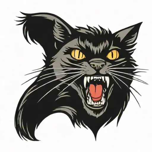 Black Cat Yawning With Teeth Showing